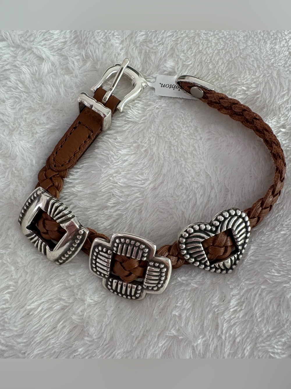 NWT Brighton Austin Bandit Braided Leather Western Bracelet with Silver Accents